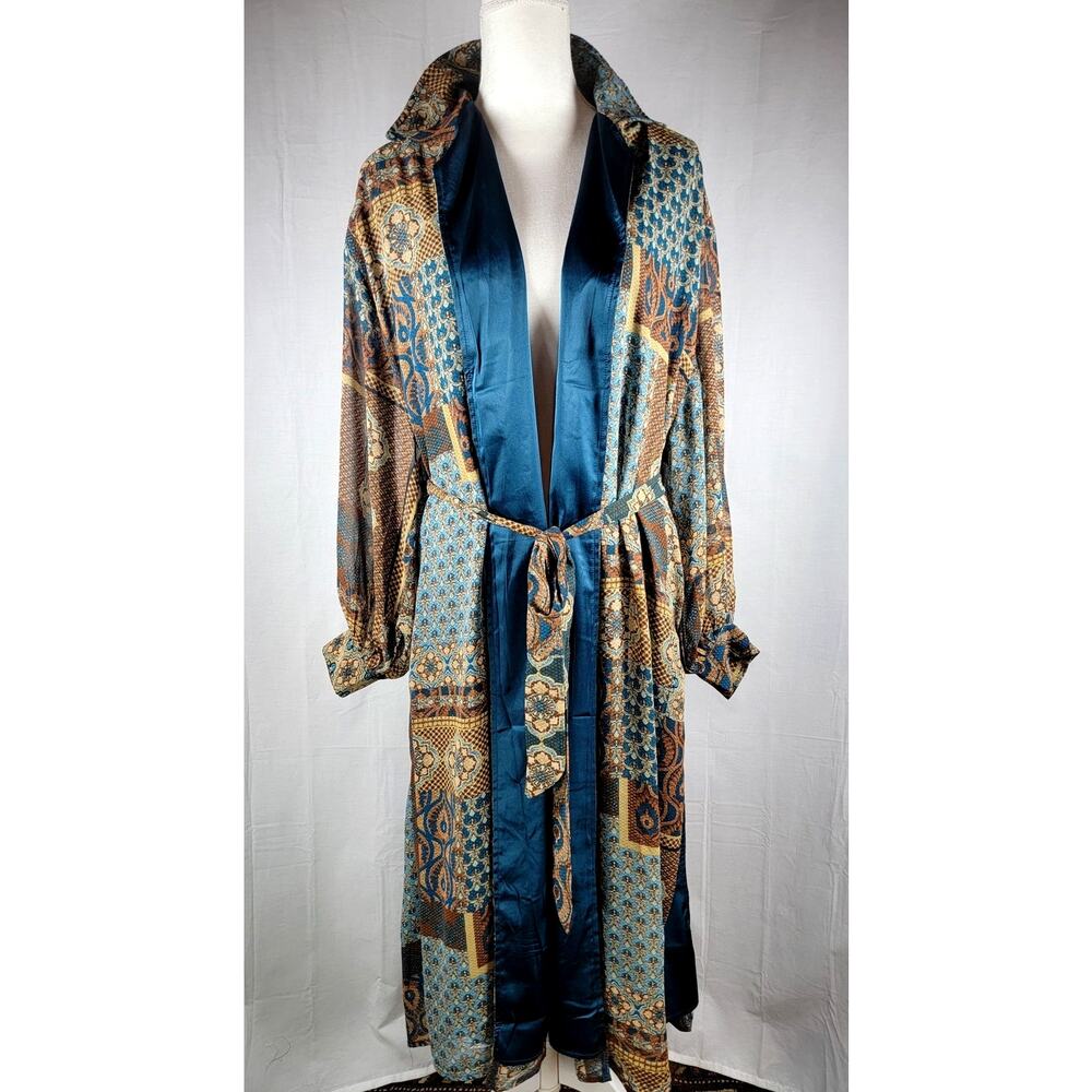 Dress Forum Paisley Satin Duster Robe Kimono Boho Festival Small